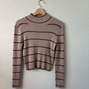 Pink Republic Mocha Striped Cropped Sweater - Y2K & Ribbed Mock Neck